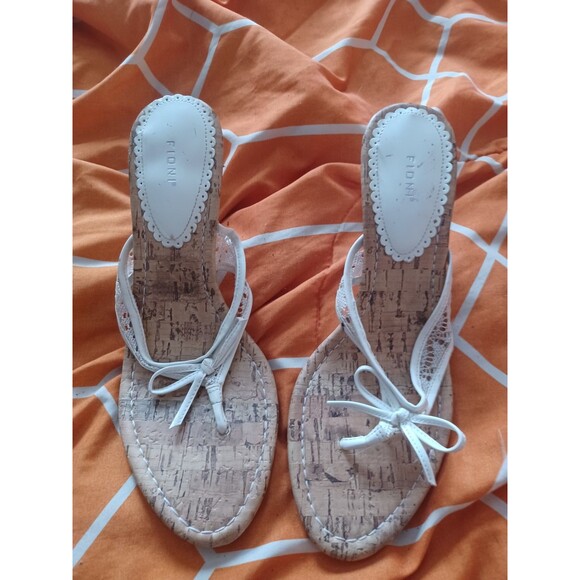 Shoes - Fioni White Lace Bow Strappy Wedge Sandals Synthetic Women's Size 8 Summer